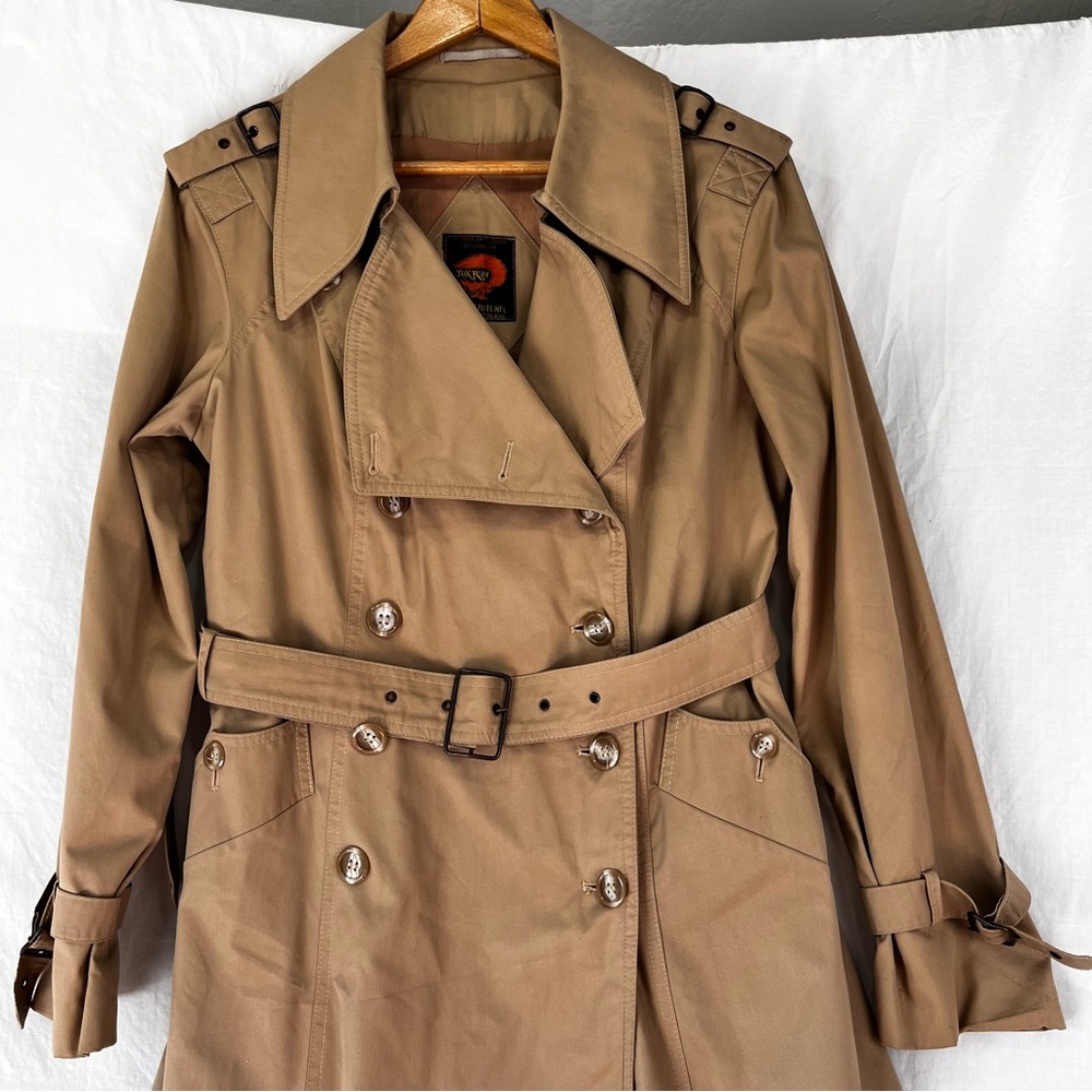 Vintage Trench Coat Women Medium Beige Fox Run By Little Foxes Int'l Yugoslavia - Picture 2 of 16
